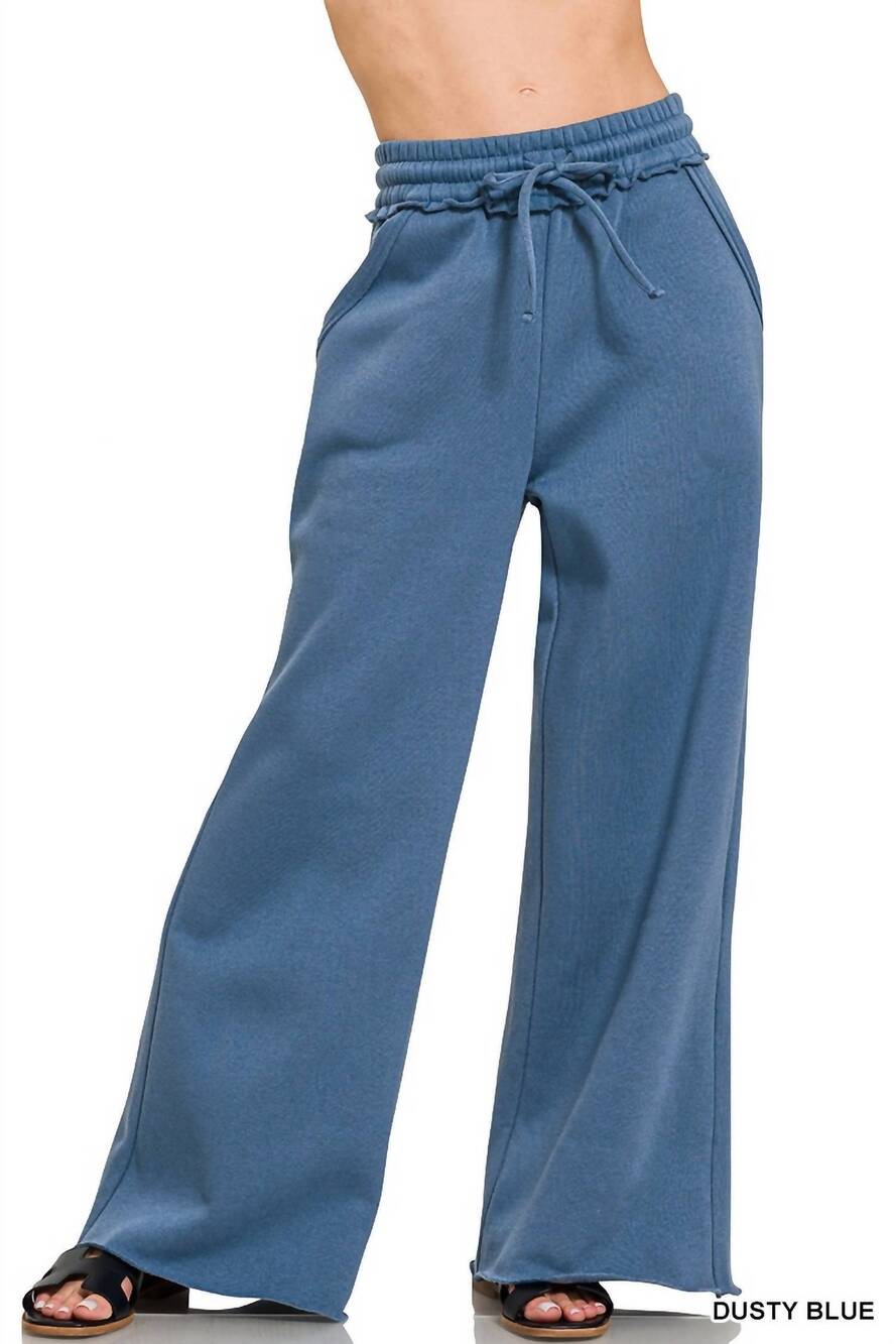 NEW ZENANA women's fleece exposed sweatpants in dusty blue